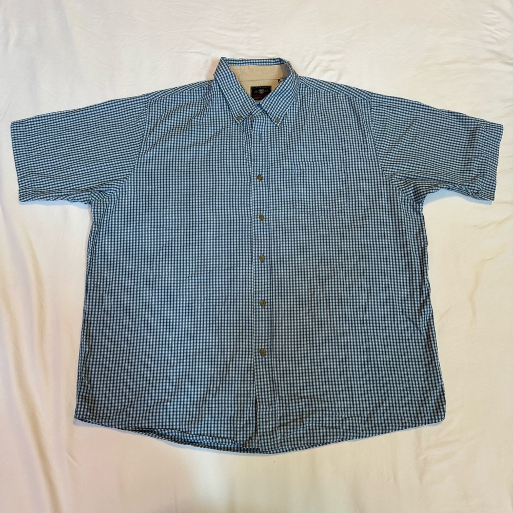 Wrangler Authentics Blue Gingham Plaid Short Sleeve Shirt Mens XL 100% Cotton